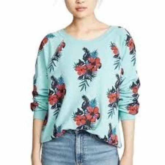 Wildfox Hibiscus Dreams Sommers Sweatshirt in Glacier size medium comfy cozy - Picture 1 of 5
